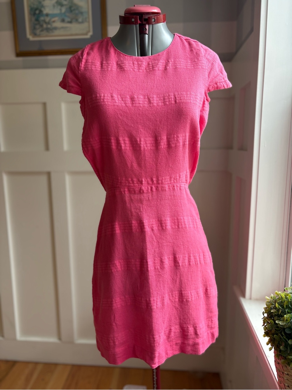 Free People Bright Pink Textured Short Sleeve Mini Dress XS